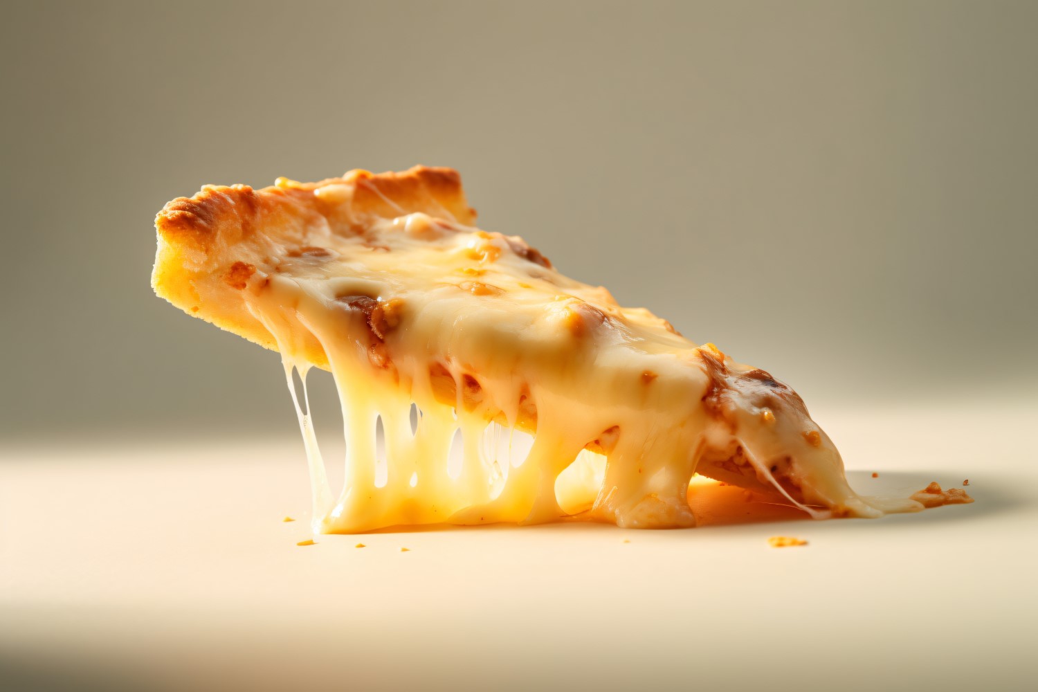 A slice of pizza with cheese dripping off it 13