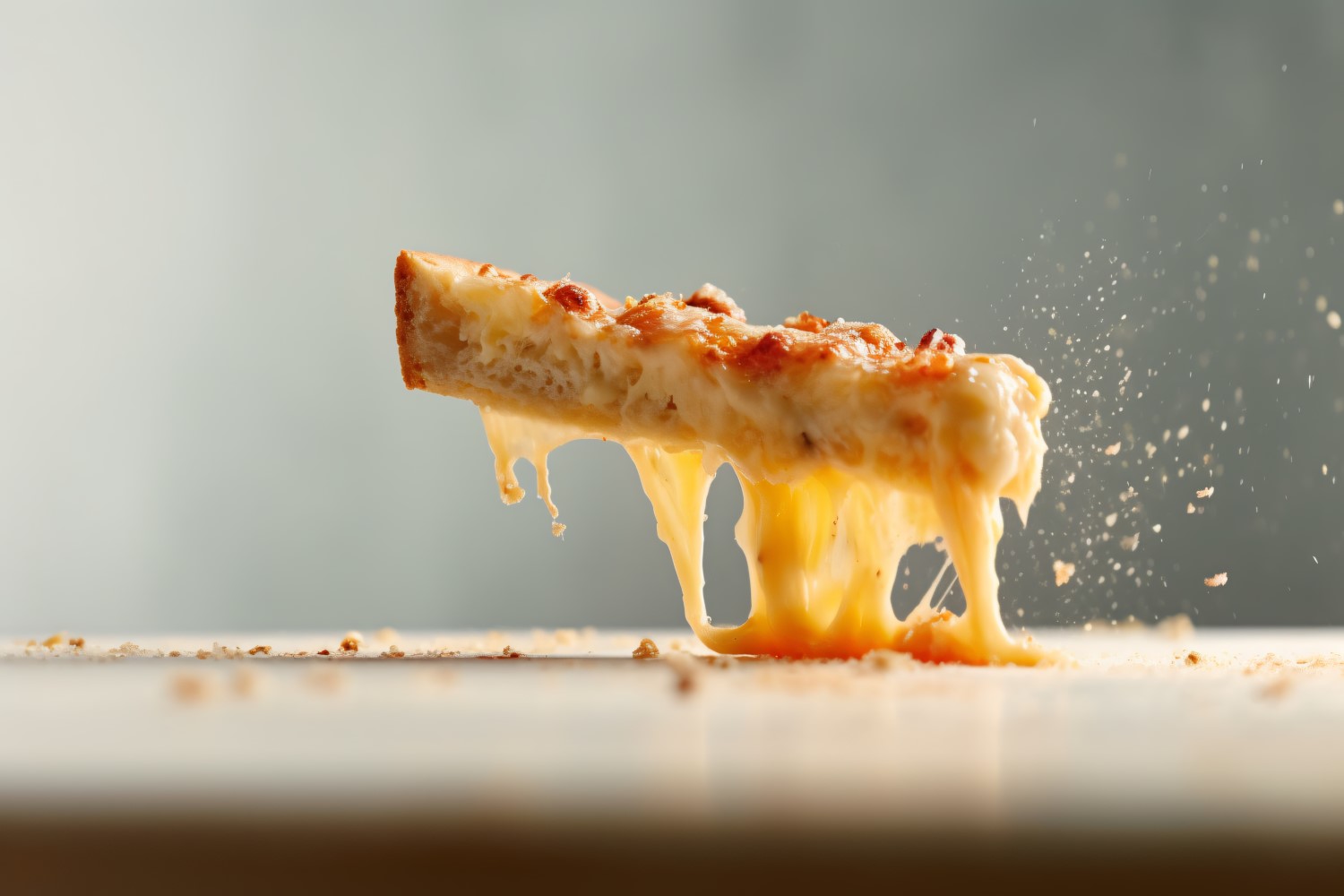 A slice of pizza with cheese dripping off it 15