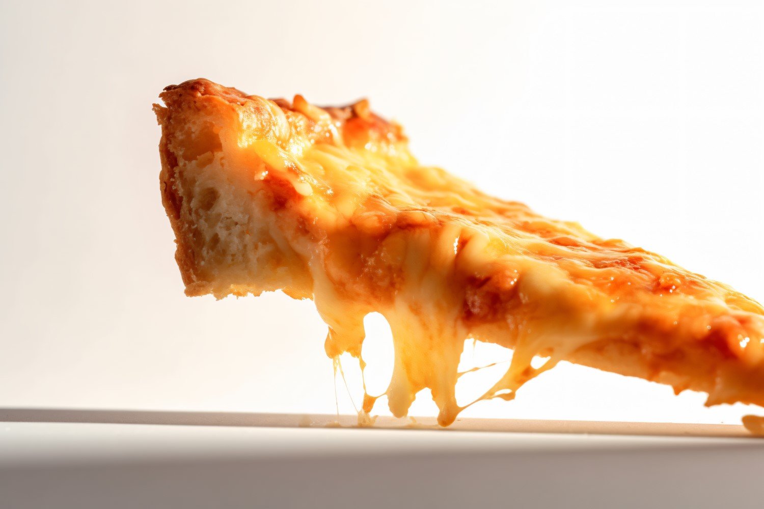 A slice of pizza with cheese dripping off it 18