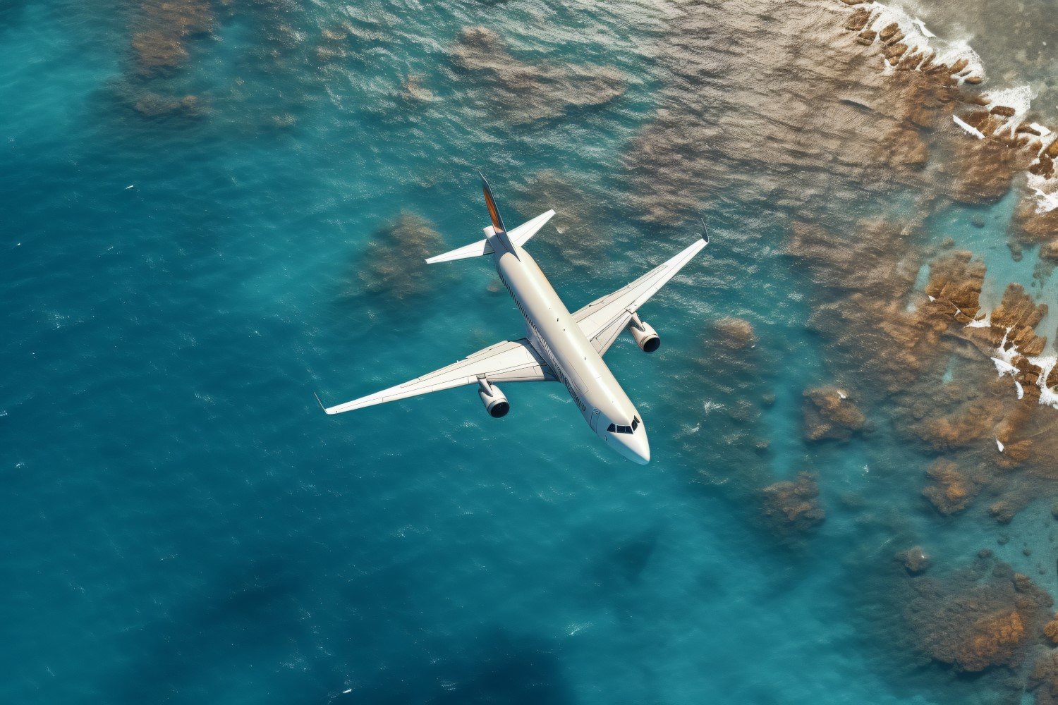 Full view of frontal view airbus FLy against the blue ocean 21