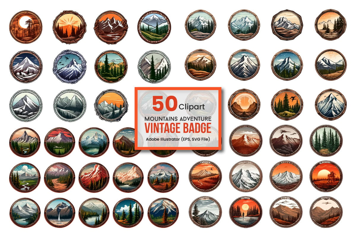 Vintage mountain adventure badge clipart