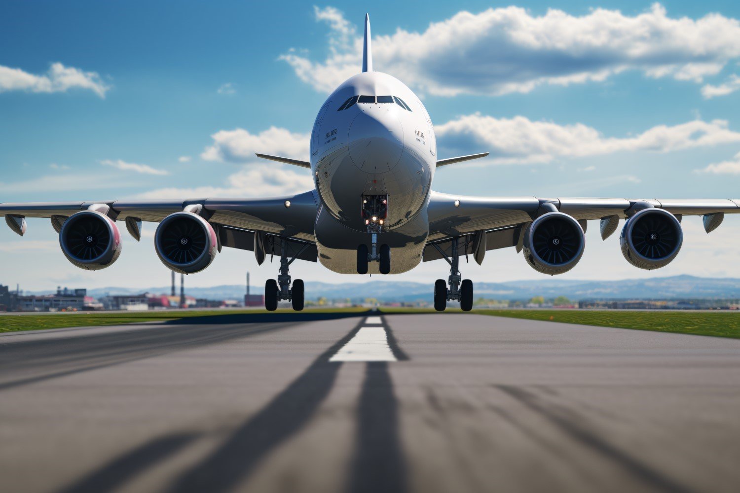 frontal view airbus against the background of sky and clouds 149