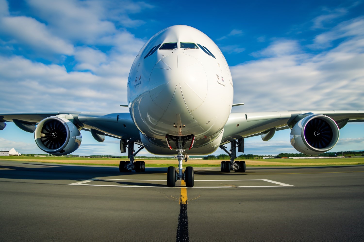 frontal view airbus against the background of sky and clouds 186