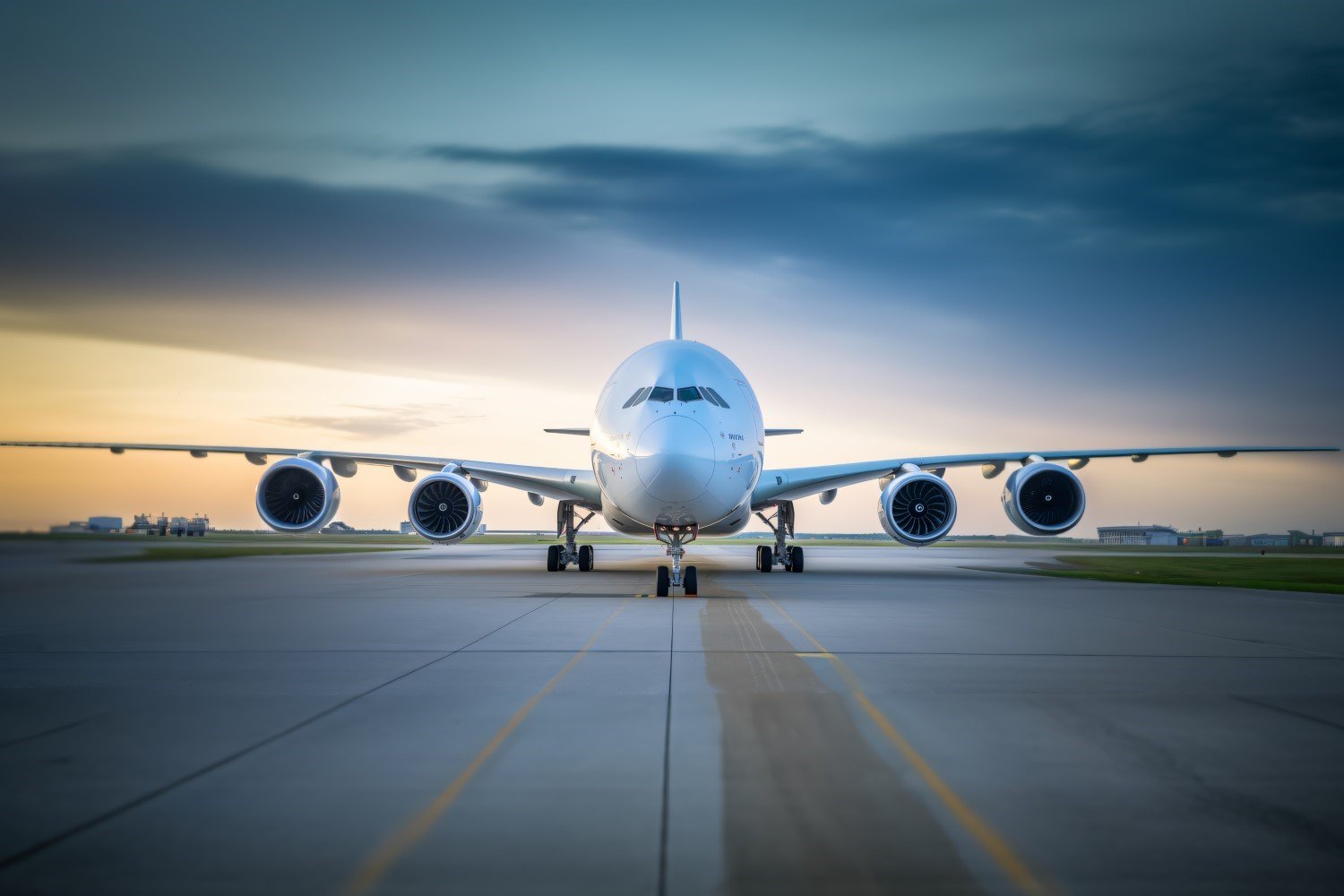 Full wings front view of a Airbus, airline landing 200