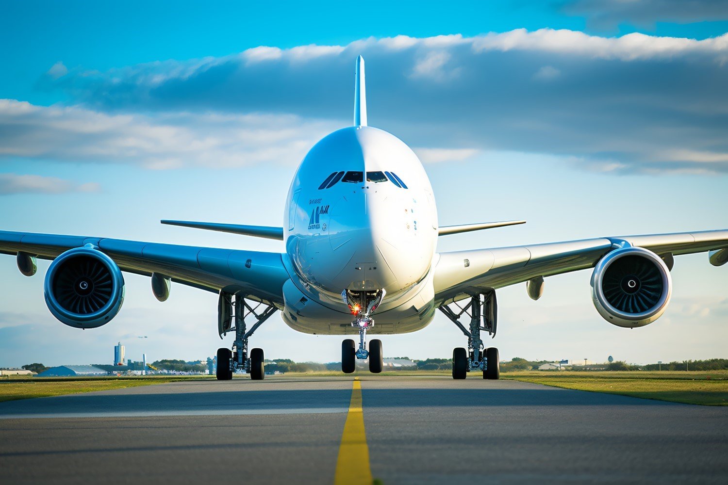 frontal view airbus against the background of sky and clouds 202