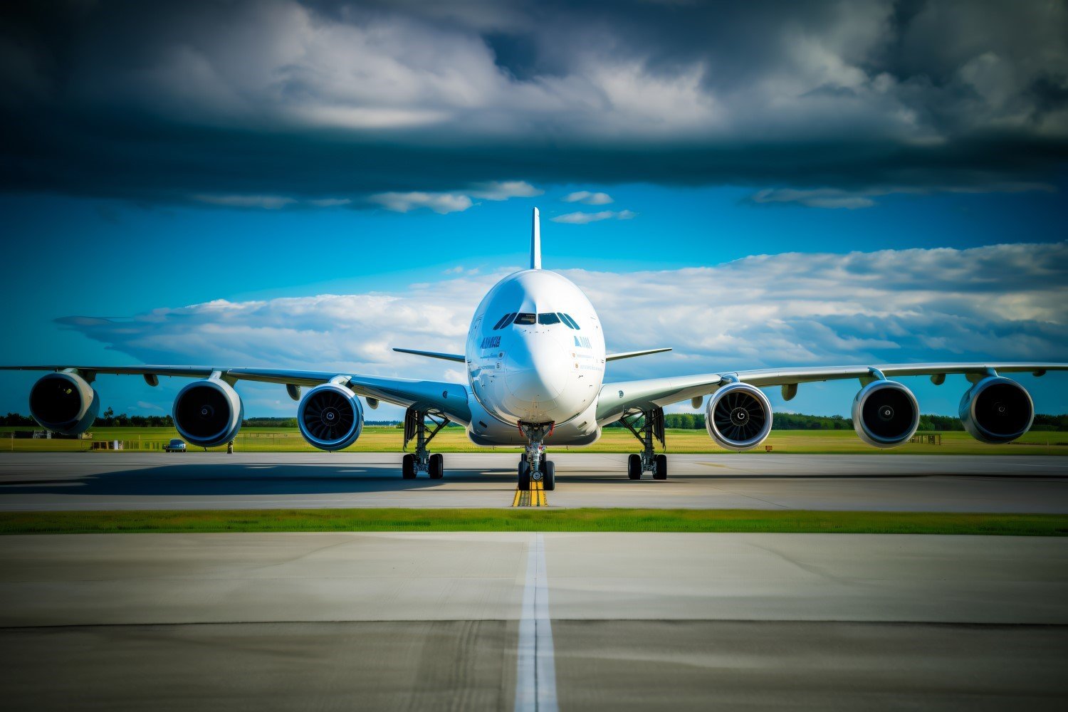 frontal view airbus against the background of sky and clouds 204