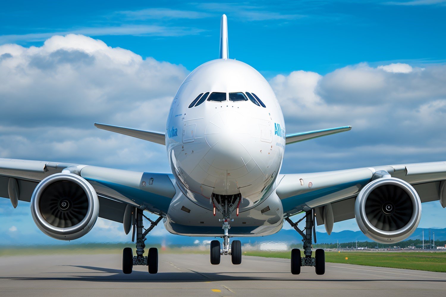 frontal view airbus against the background of sky and clouds 206