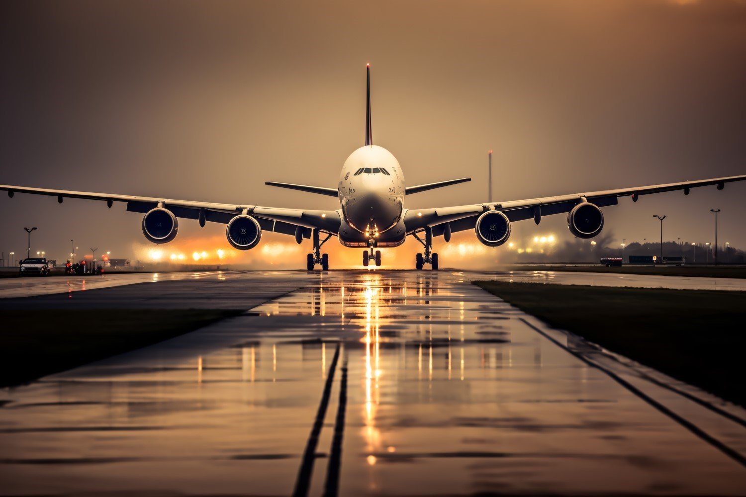 frontal view of heavy transport airbus landing 225