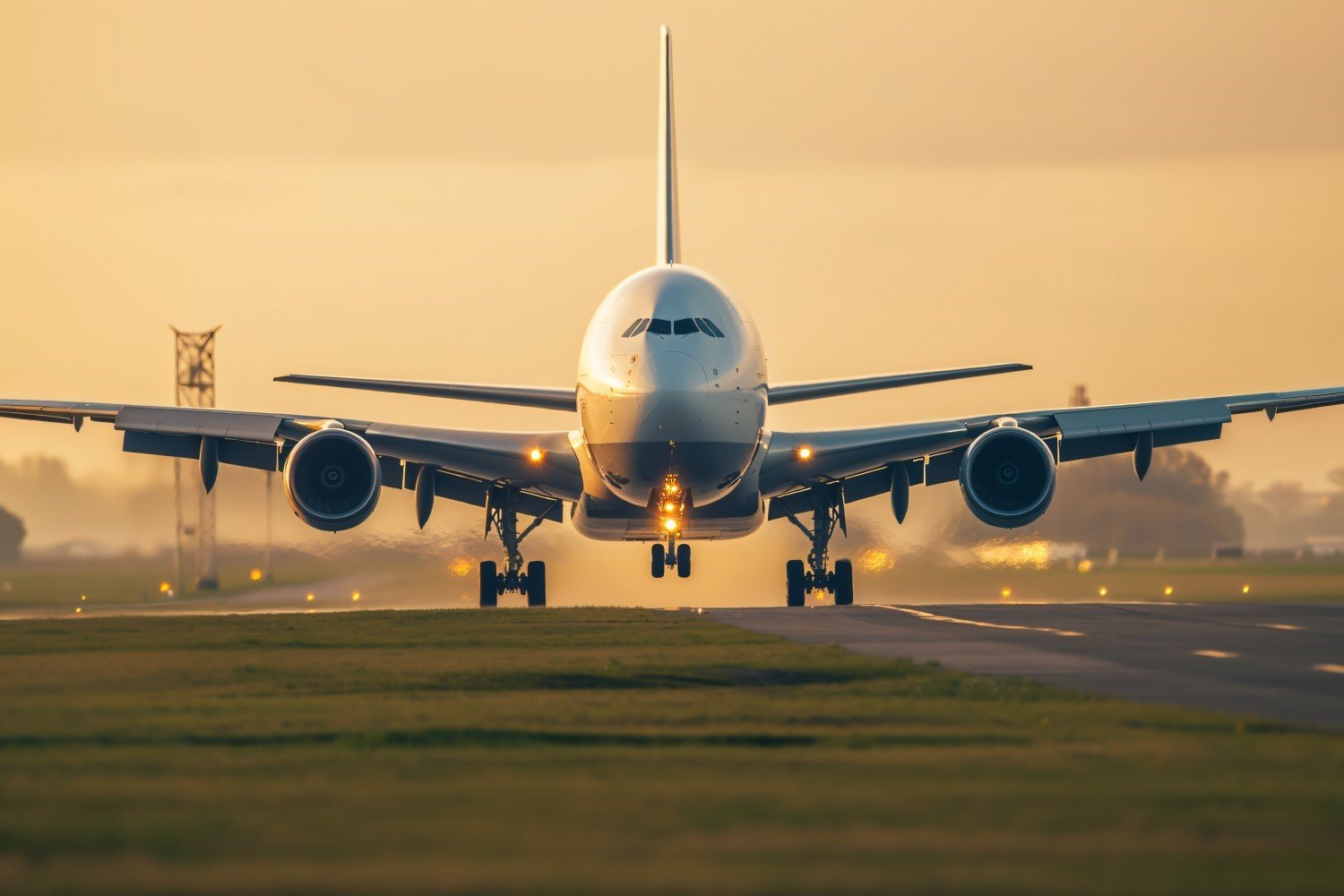 A plane is taking off from the runway 238