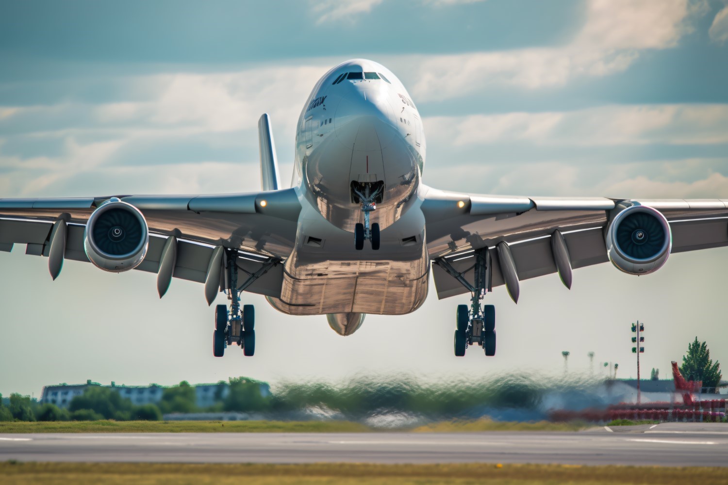 Full wings front view of a Airbus, airline landing 247