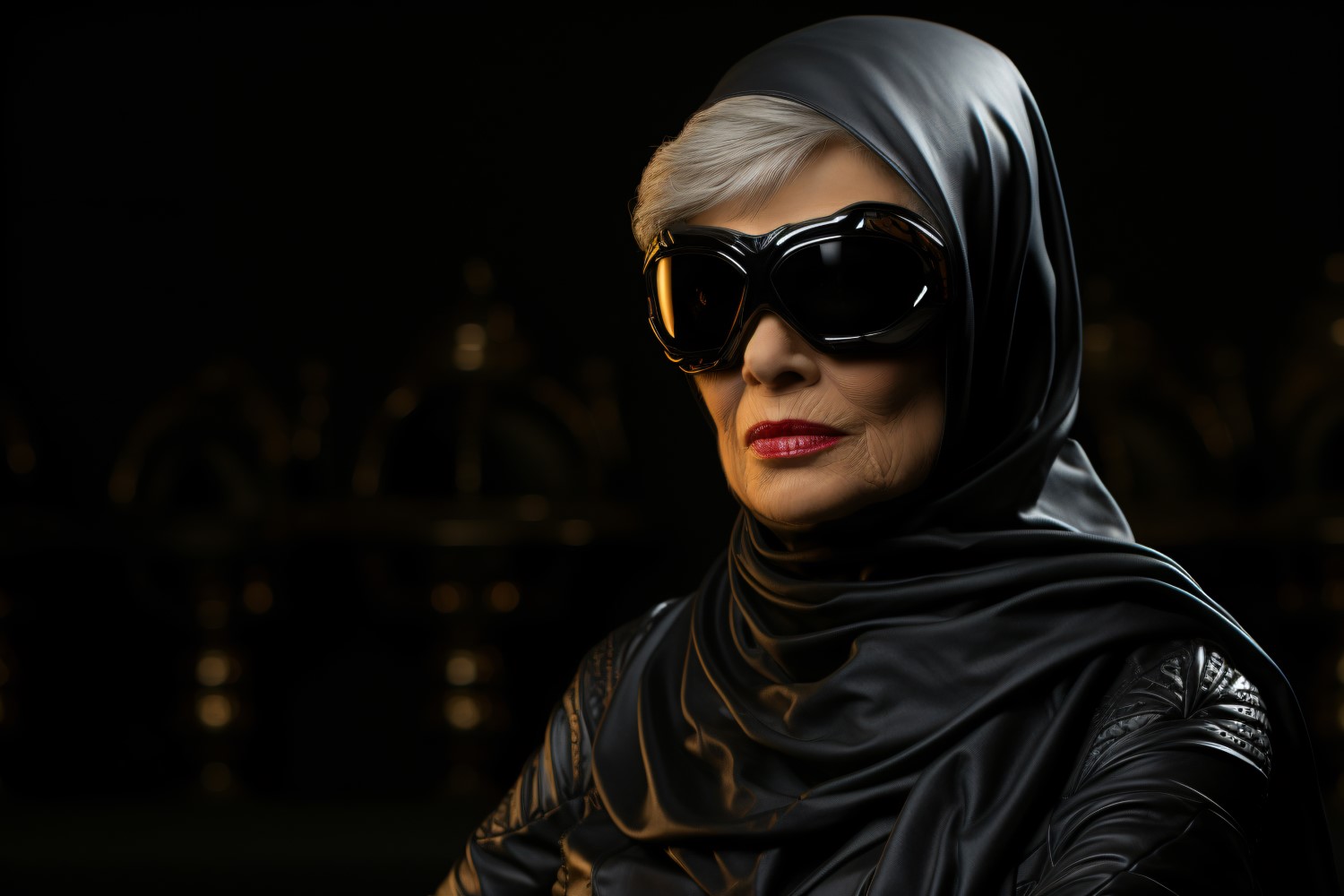 Female superhero wearing black dress and glasses 62