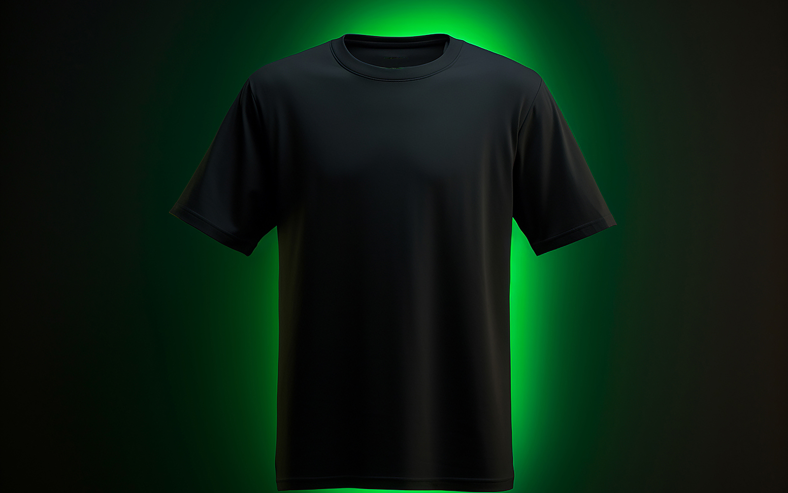 Blank t-shirt on the neon light_black t-shirt on the neon action