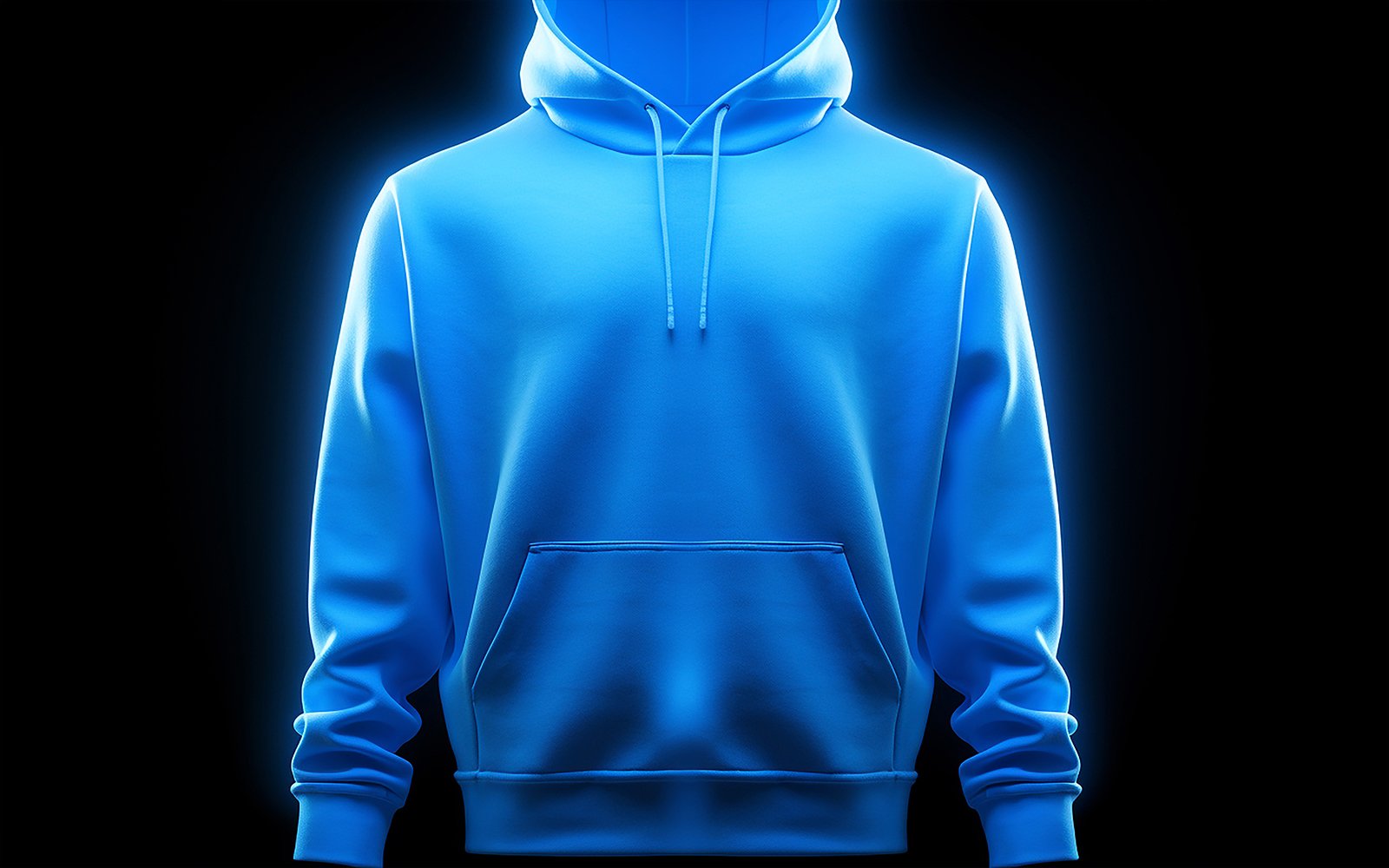 Hanging blank blue hoodie on the neon action_premium blank hoodie with neon light