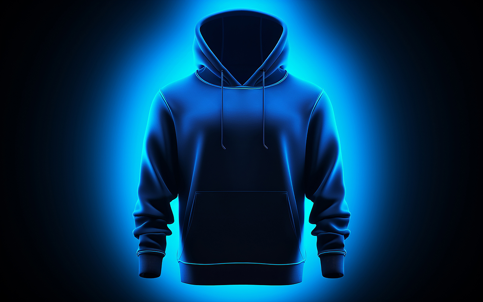 Hanging blank blue hoodie on the neon action_premium blank hoodie