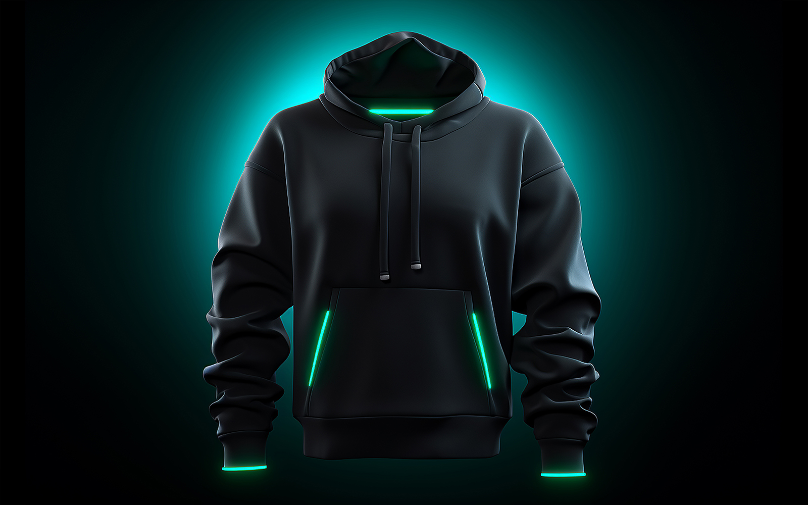 Men's blank hoodie mockup with neon action background