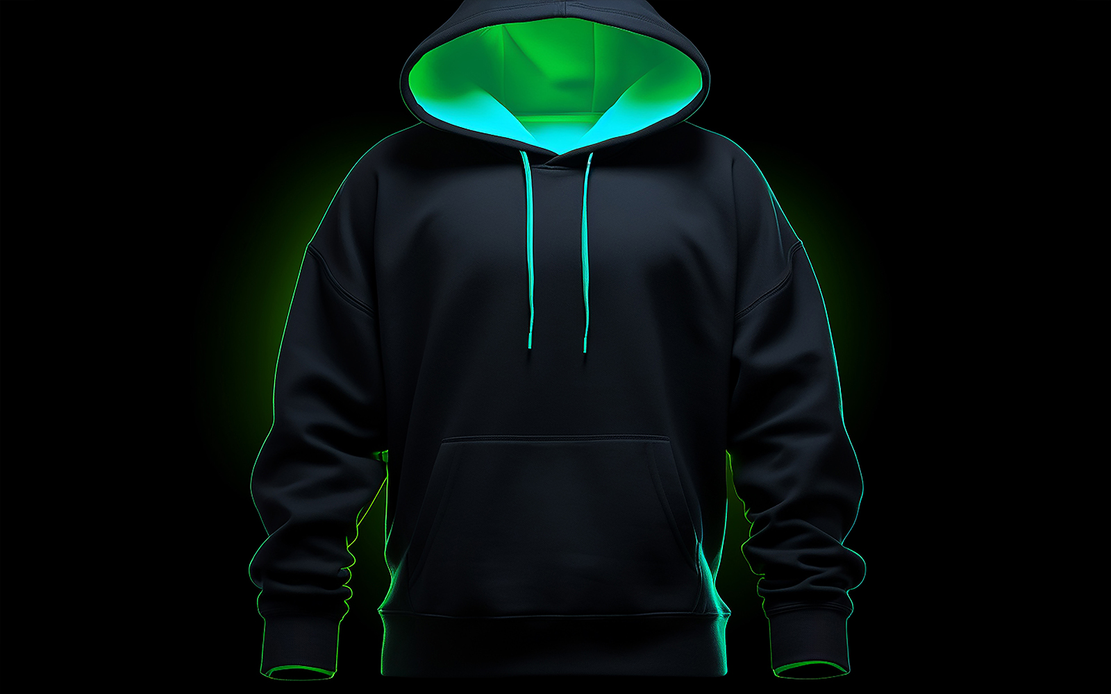 Men's dark hoodie with neon action_blank hoodie mockup with neon action