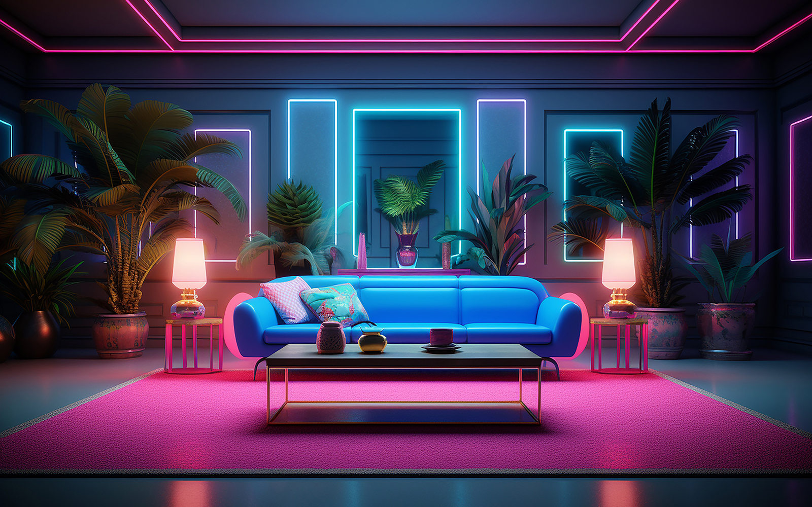 Premium neon livingroom_luxury livingroom_livingroom with sofa_livingroom with neon action