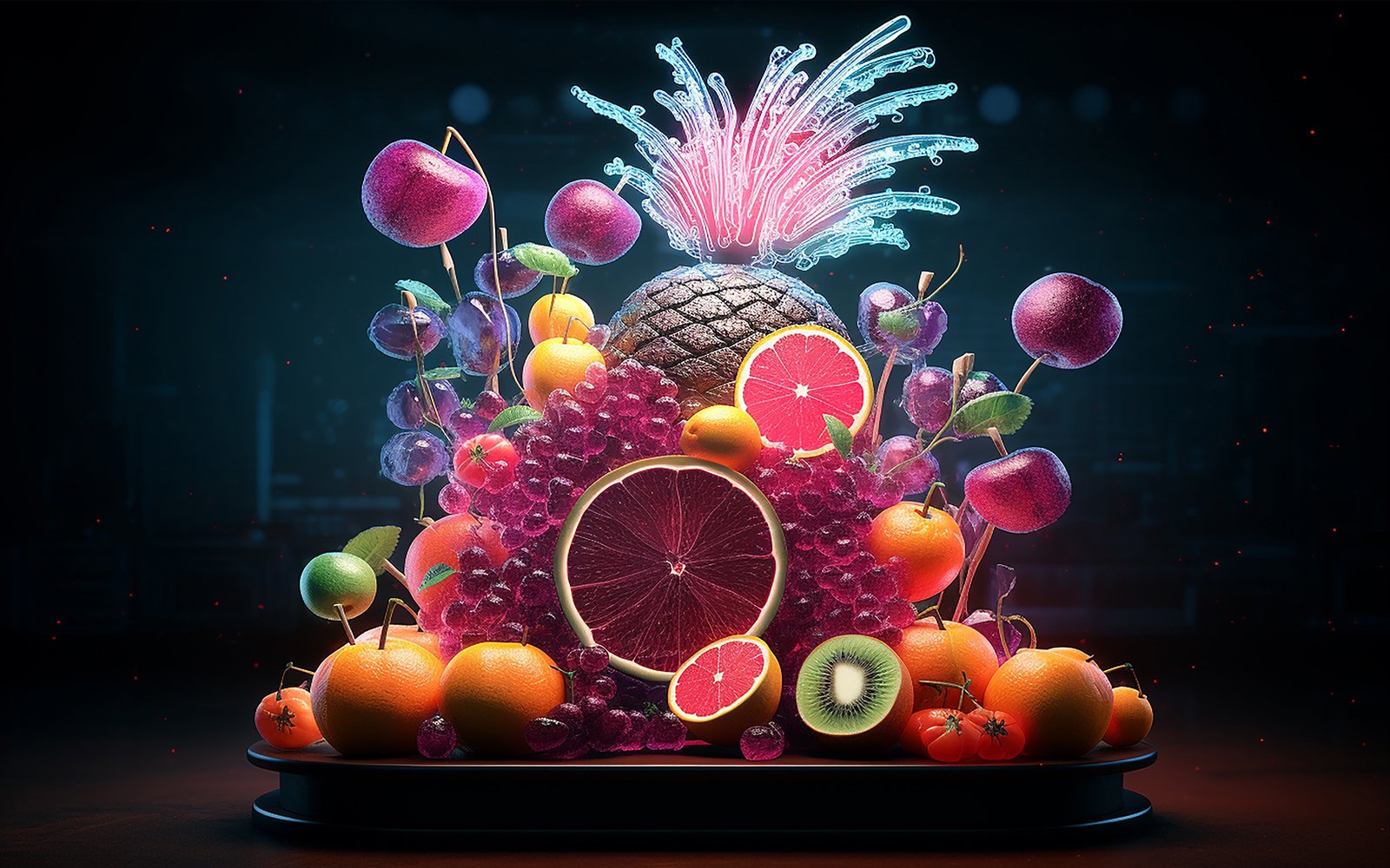 Fruits with neon light effect_fruits manipulation_fruits manipulation with neon action