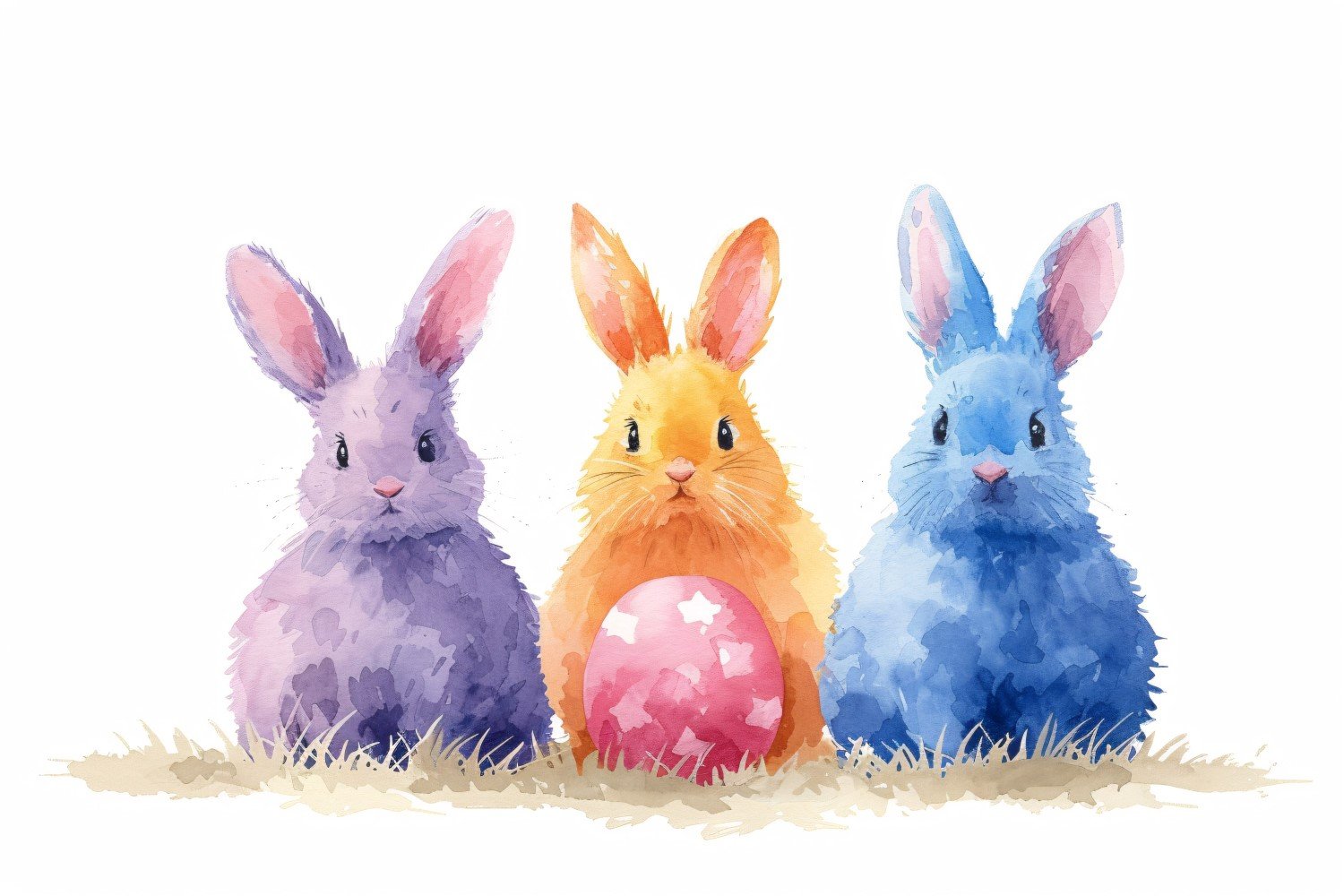 Watercolour Easter Bunnies With Colourful Easter Eggs 5