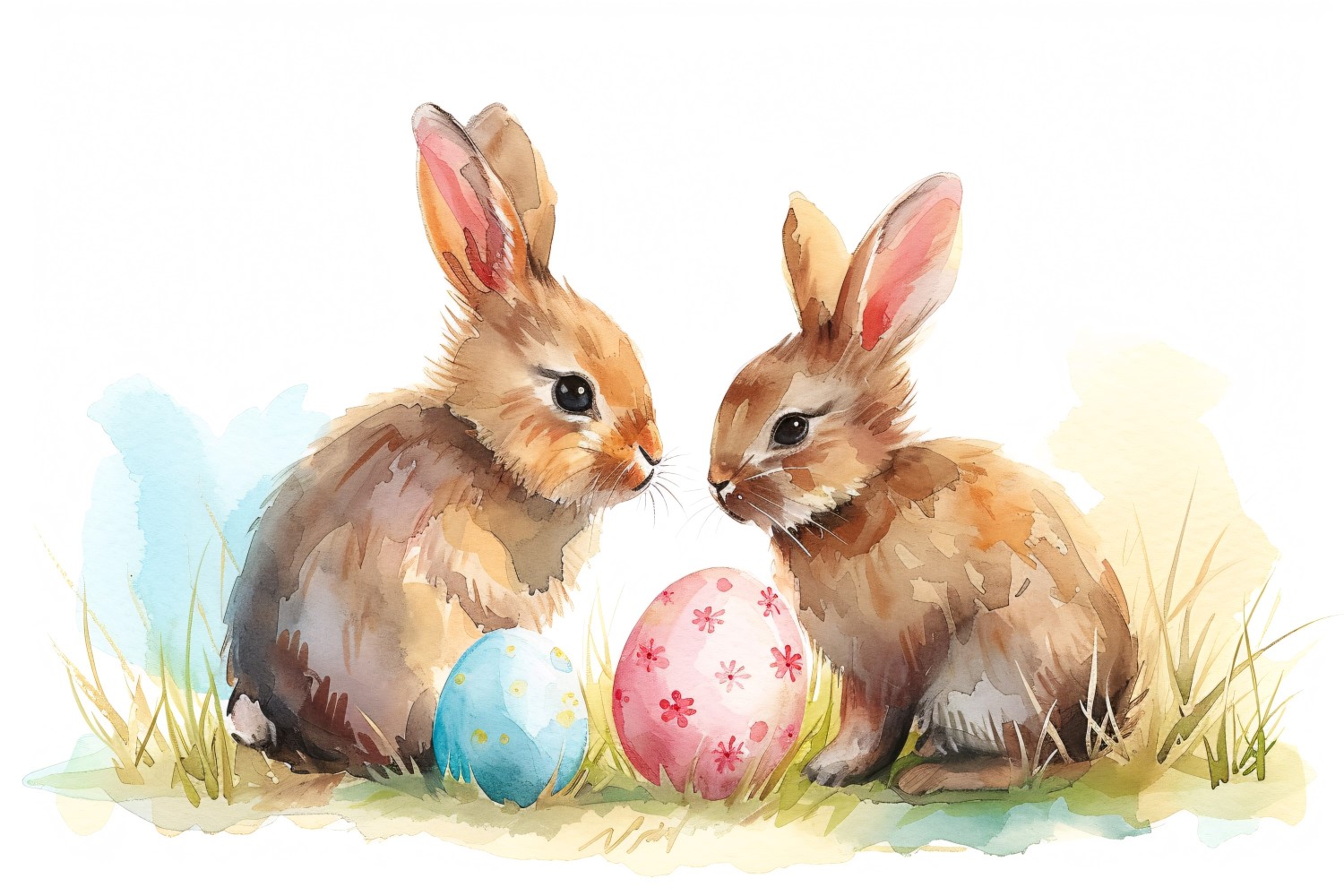 Watercolour Easter Bunnies With Colourful Easter Eggs 8