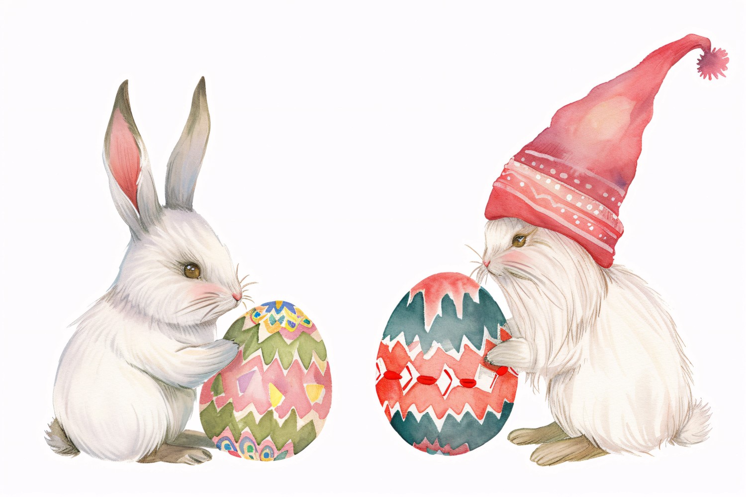 Watercolour Easter Bunnies With Colourful Easter Eggs 10