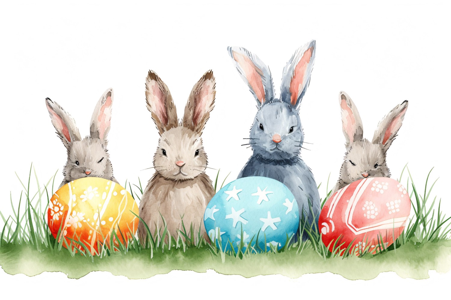 Watercolour Easter Bunnies With Colourful Easter Eggs 13