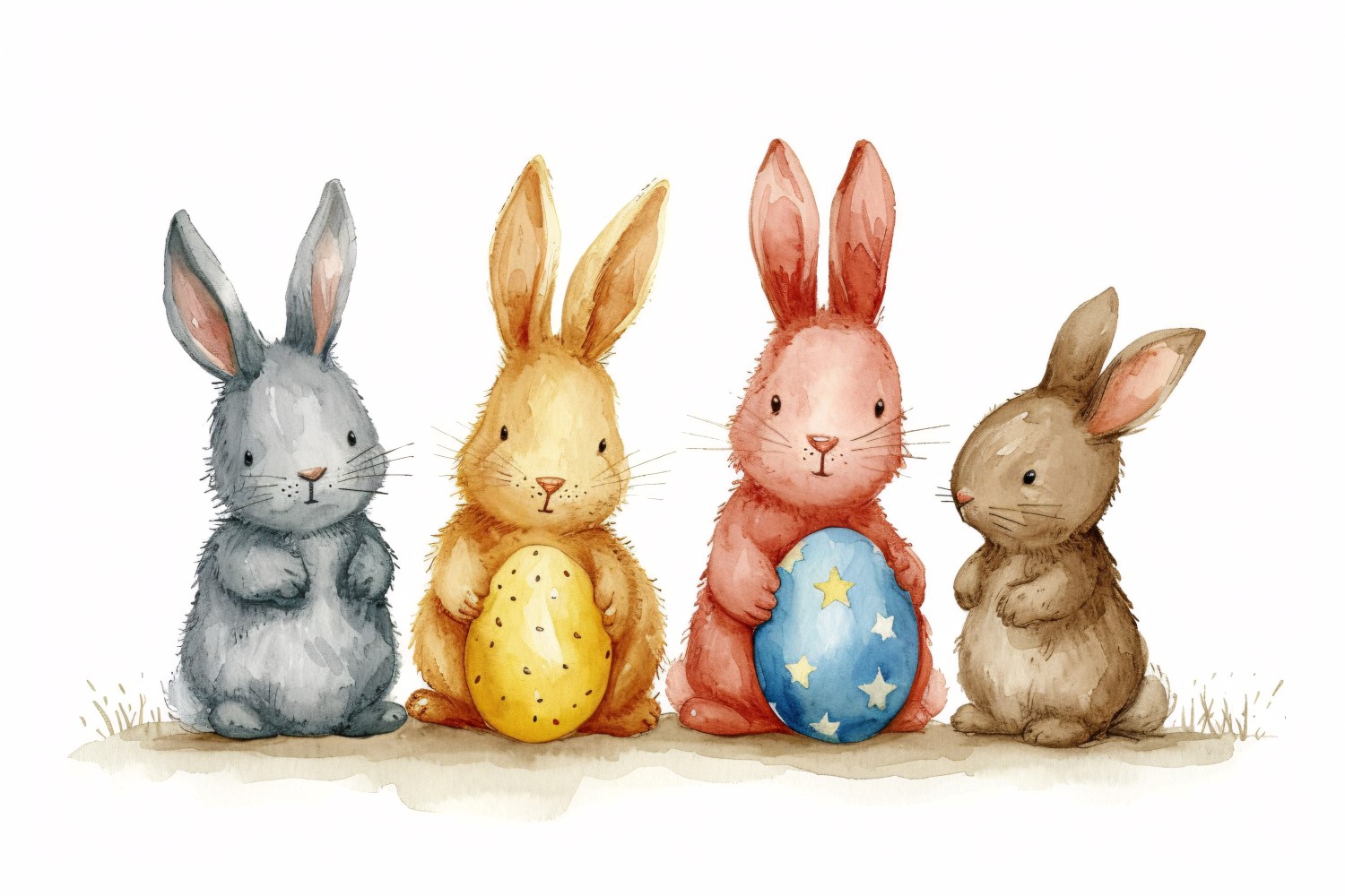 Watercolour Easter Bunnies With Colourful Easter Eggs 14