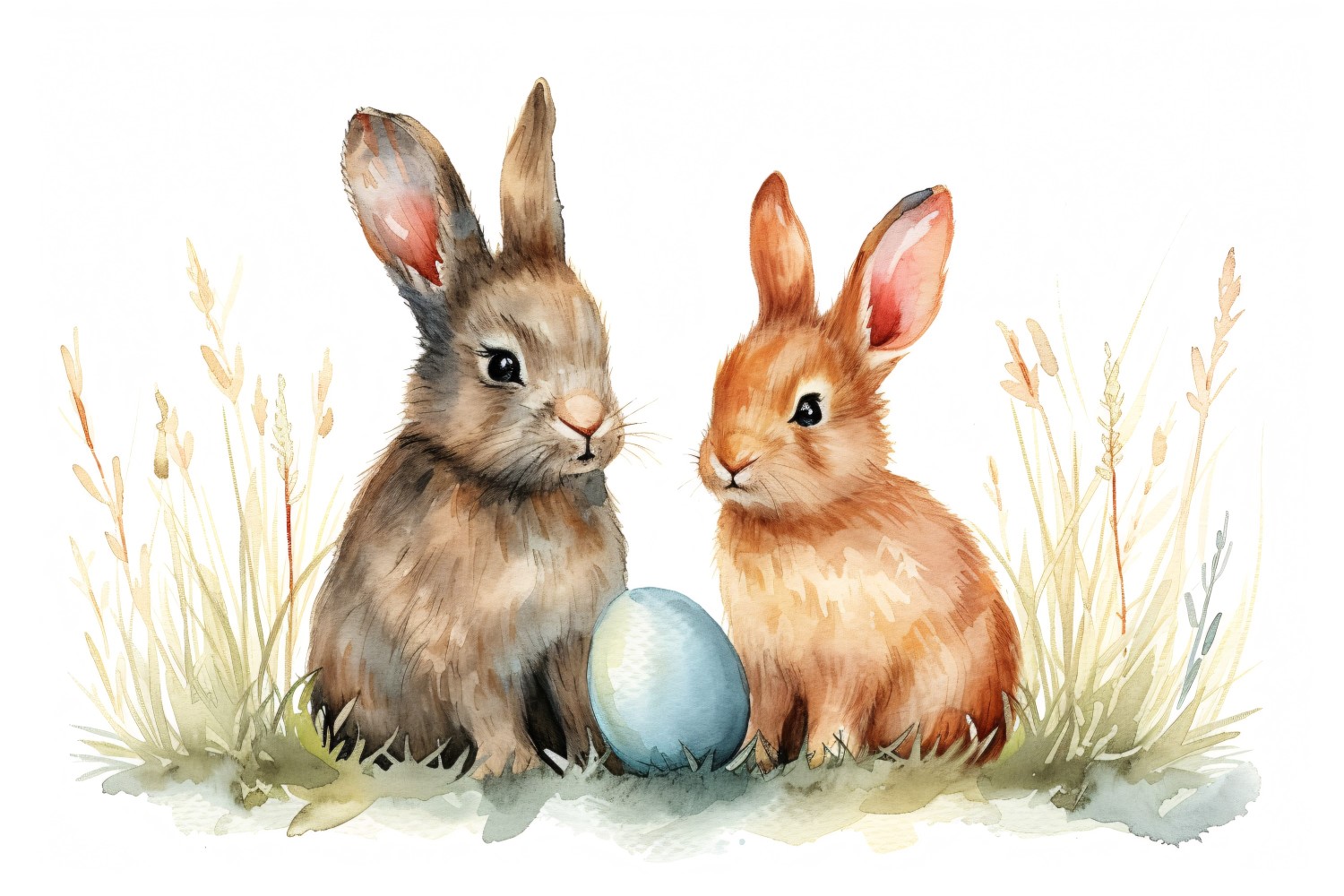 Watercolour Easter Bunnies With Colourful Easter Eggs 16