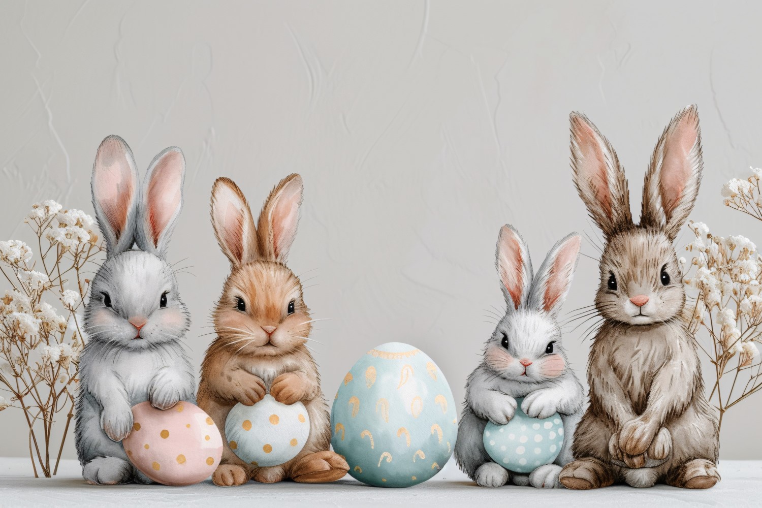 Watercolour Easter Bunnies With Colourful Easter Eggs 18