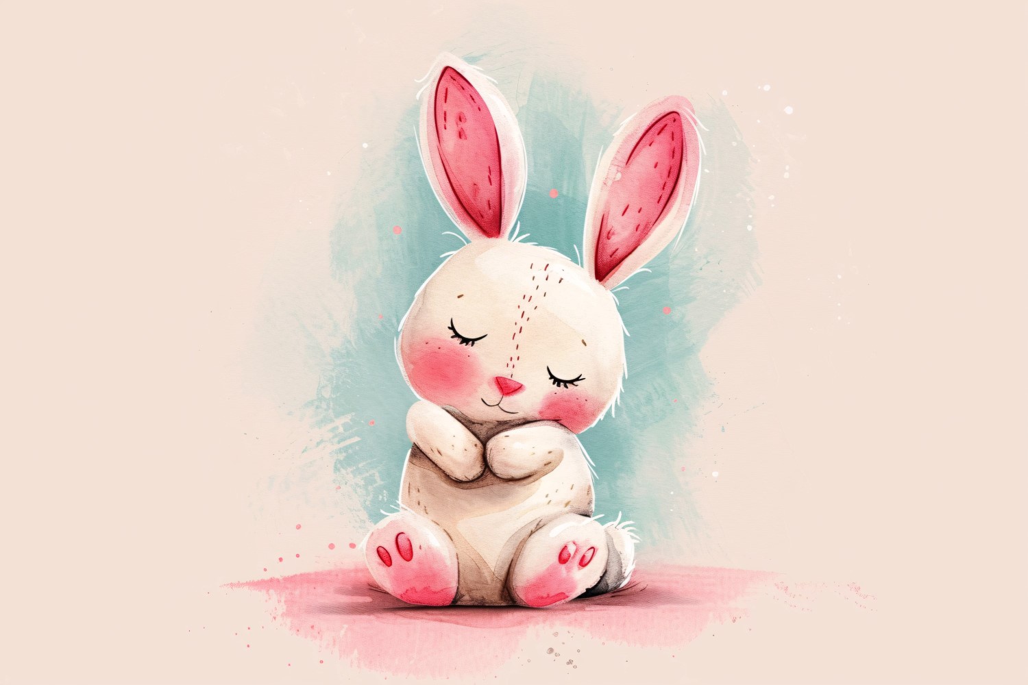 Hand Drawn Watercolour Style Happy Easter Bunny 21