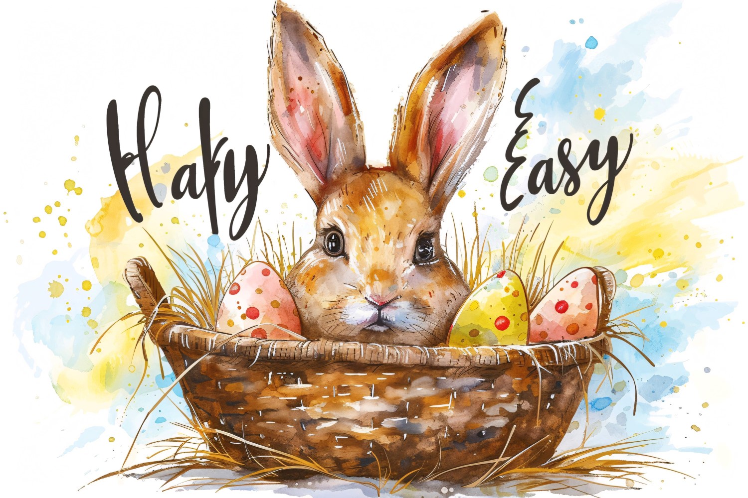 Hand Drawn Watercolour Style Happy Easter Bunny 23