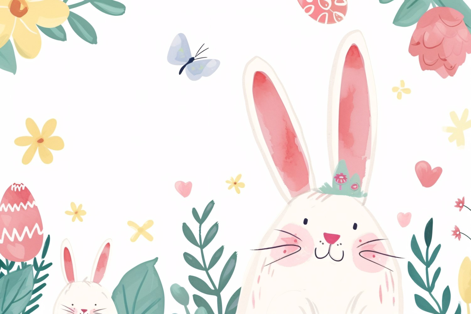 Hand Drawn Watercolour Style Happy Easter Bunny 25