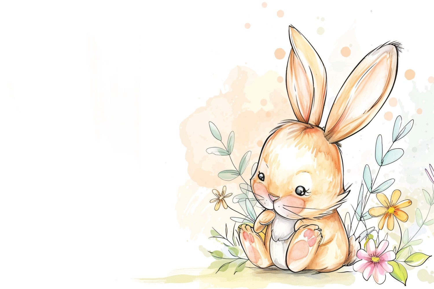 Hand Drawn Watercolour Style Happy Easter Bunny 30