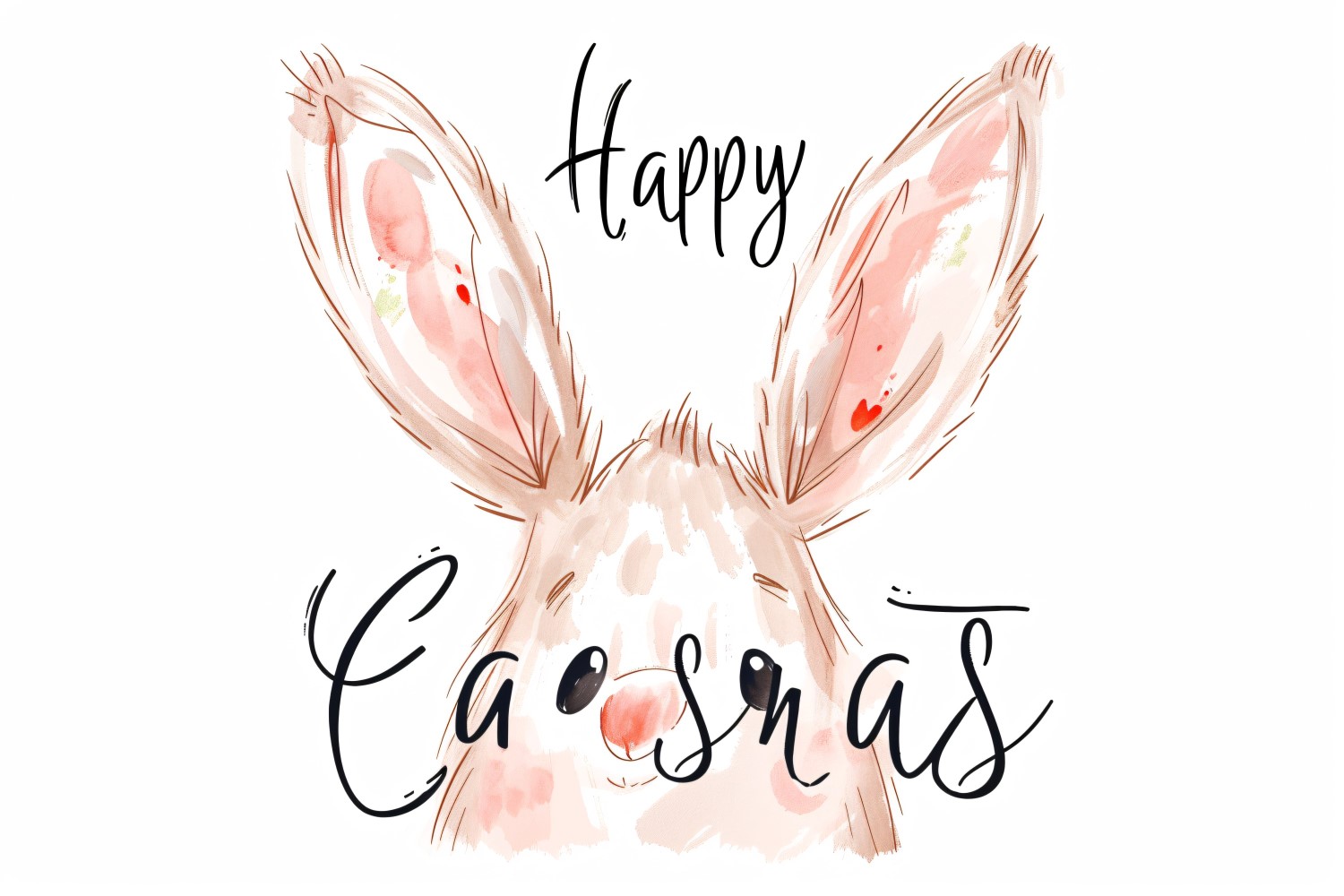 Hand Drawn Watercolour Style Happy Easter Bunny 31