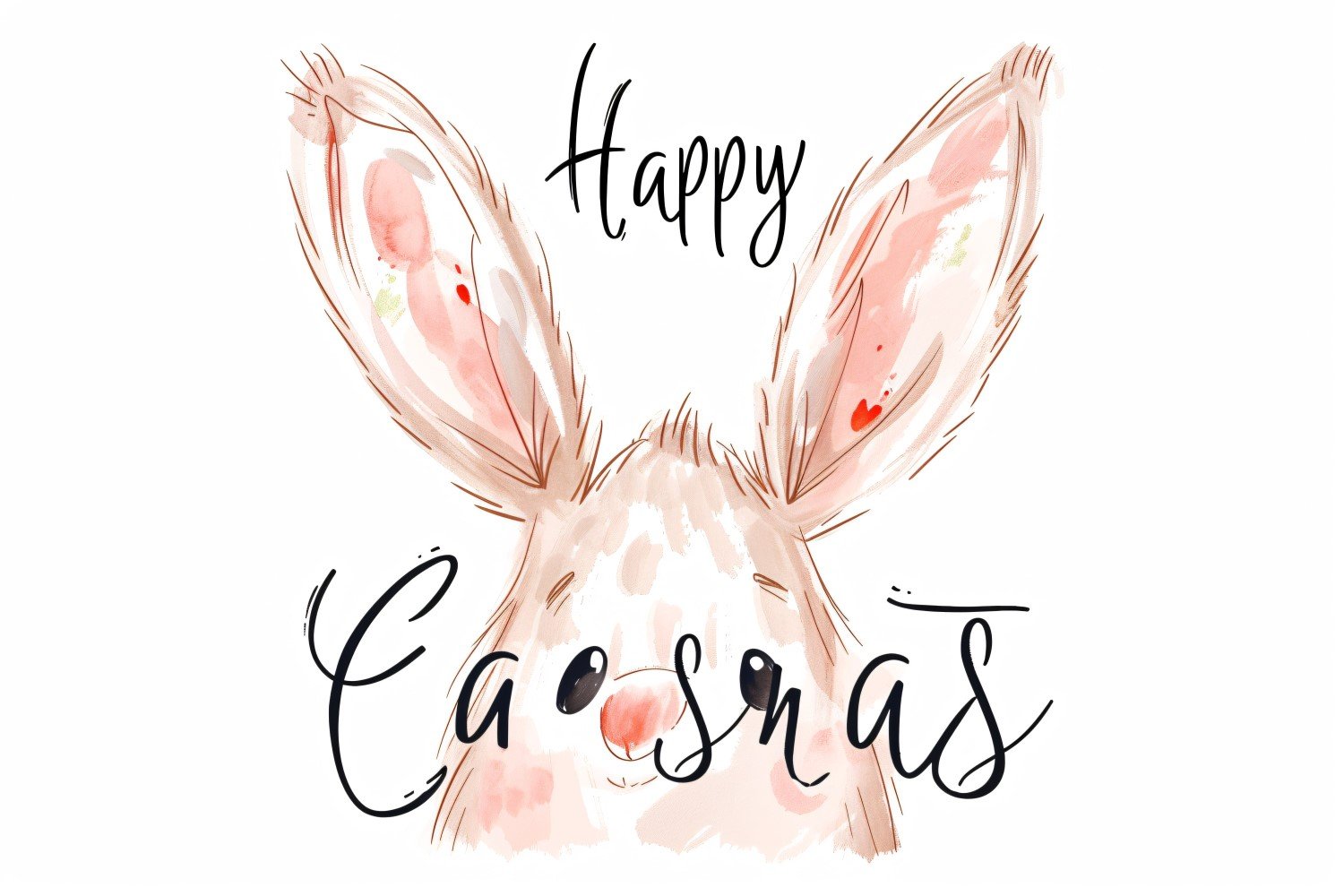 Hand Drawn Watercolour Style Happy Easter Bunny 31