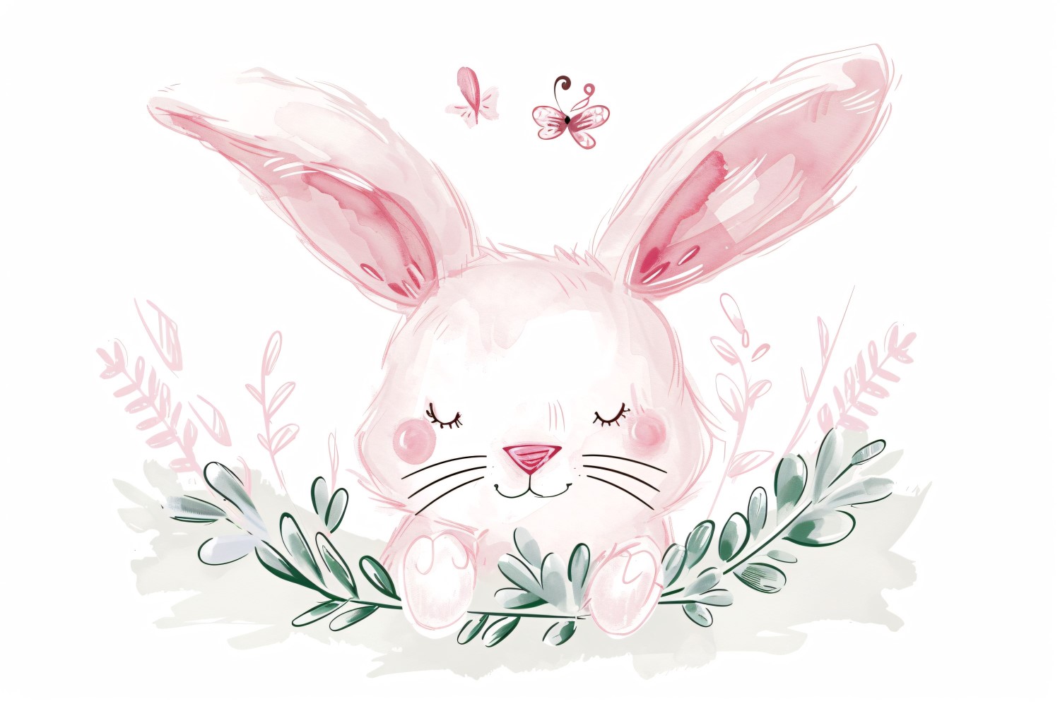 Hand Drawn Watercolour Style Happy Easter Bunny 32