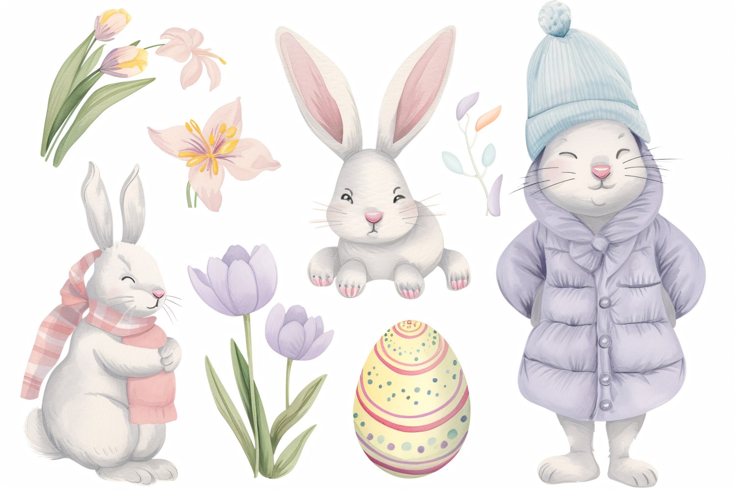 Watercolour Easter Bunnies With Colourful Easter Eggs 36