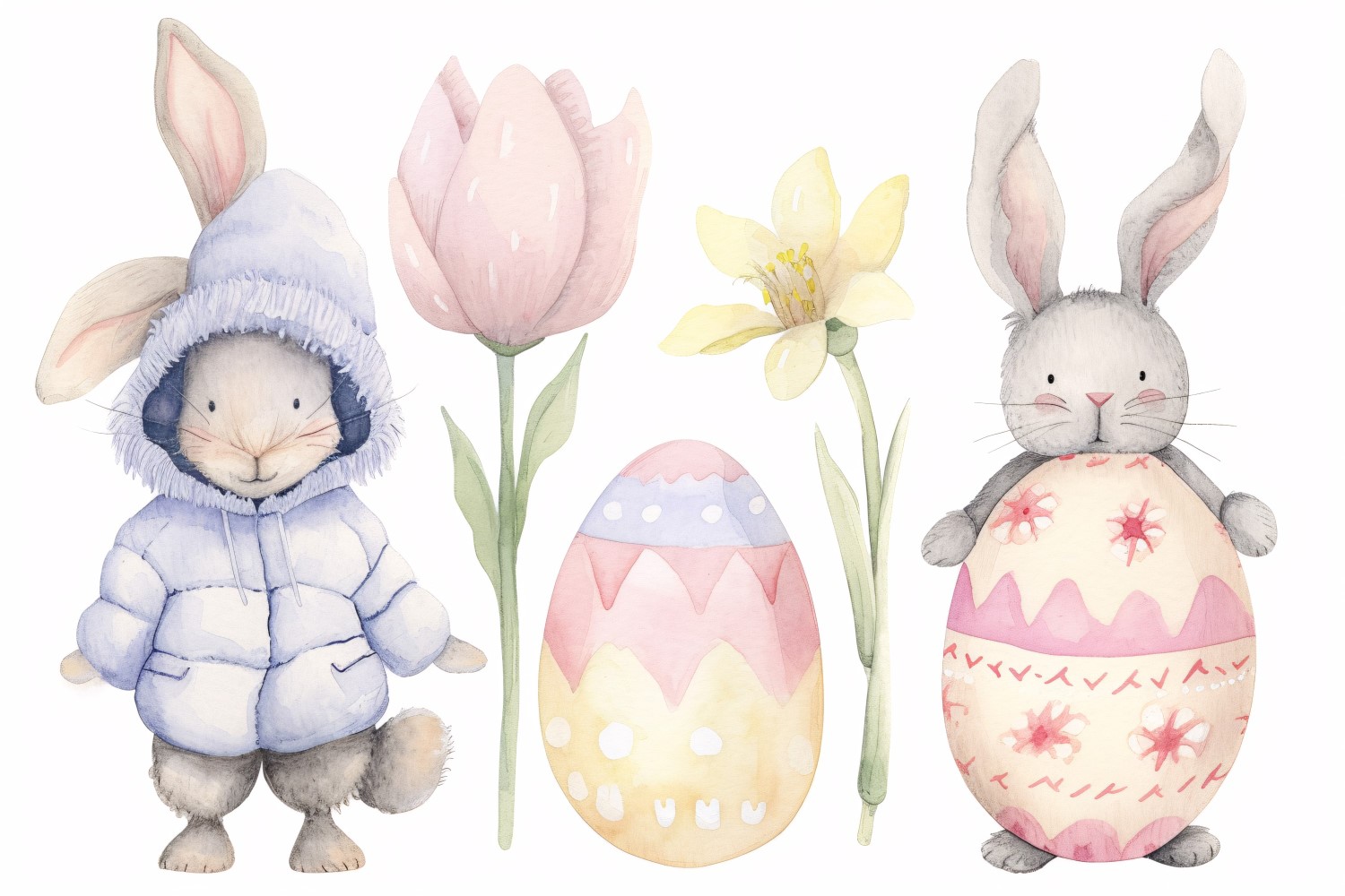 Watercolour Easter Bunnies With Colourful Easter Eggs 41