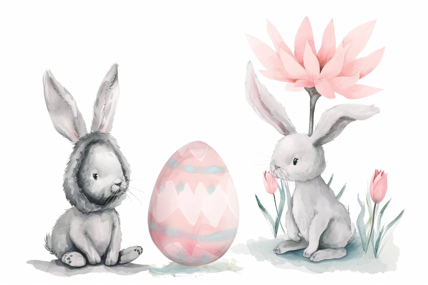 Watercolour Easter Bunnies With Colourful Easter Eggs 43