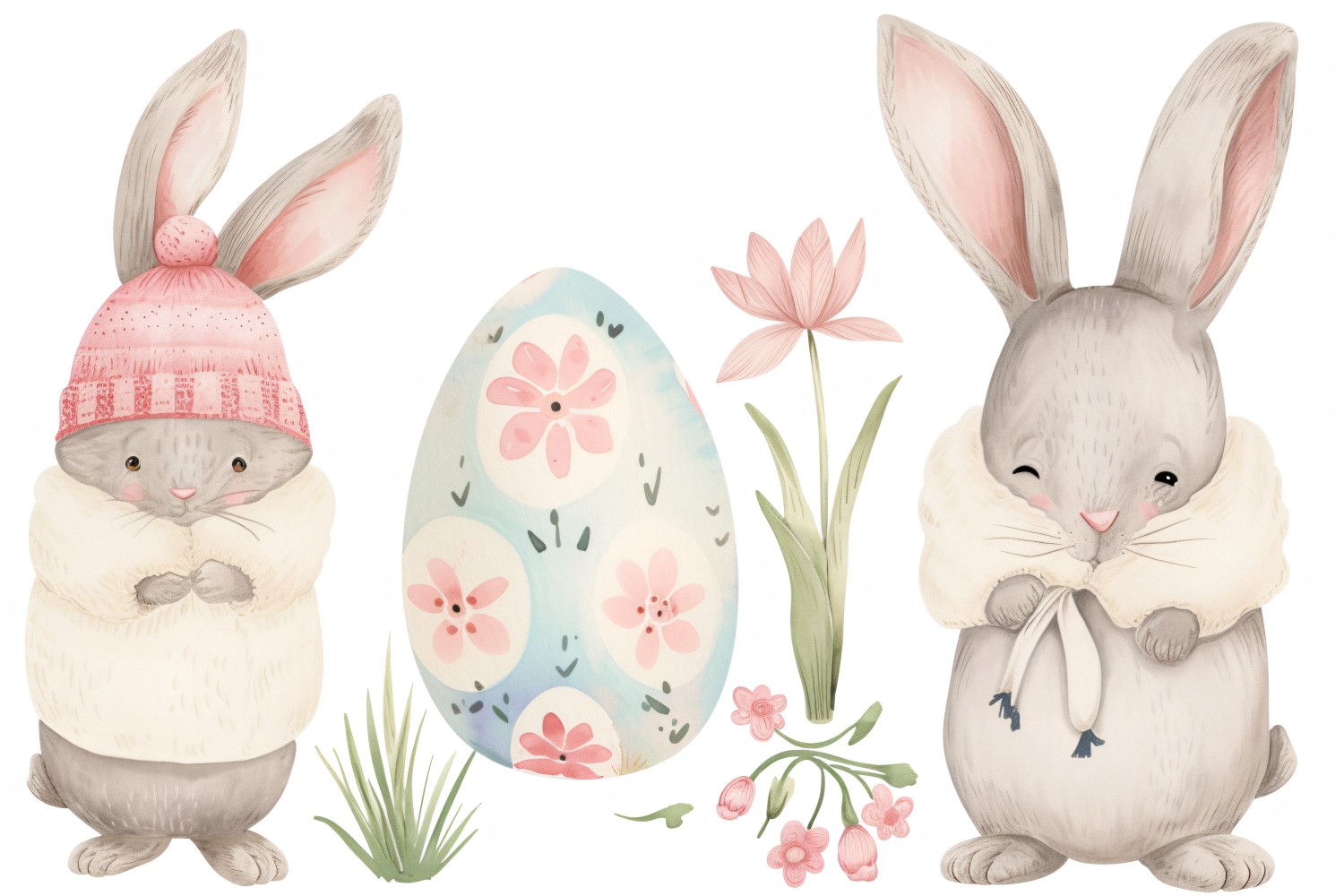Watercolour Easter Bunnies With Colourful Easter Eggs 62