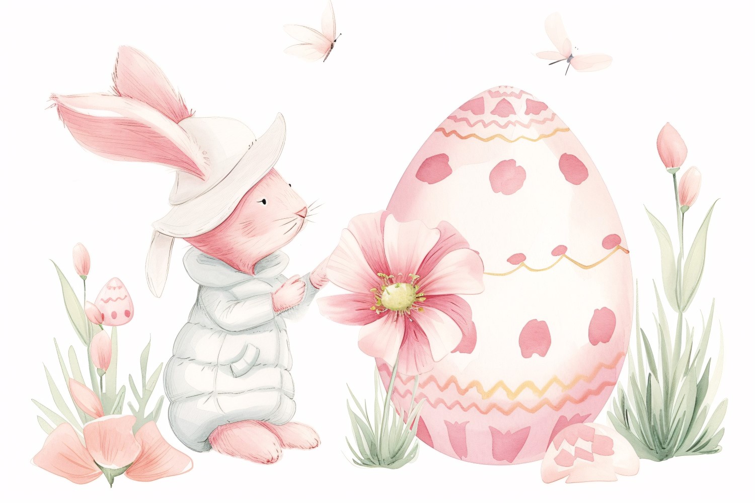 Watercolour Easter Bunnies With Colourful Easter Eggs 64