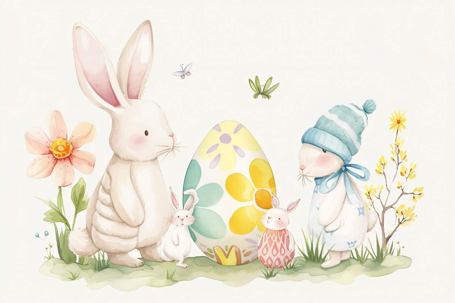 Watercolour Easter Bunnies With Colourful Easter Eggs 71