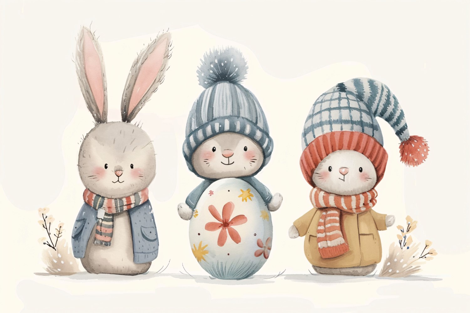 Watercolour Easter Bunnies With Colourful Easter Eggs 73