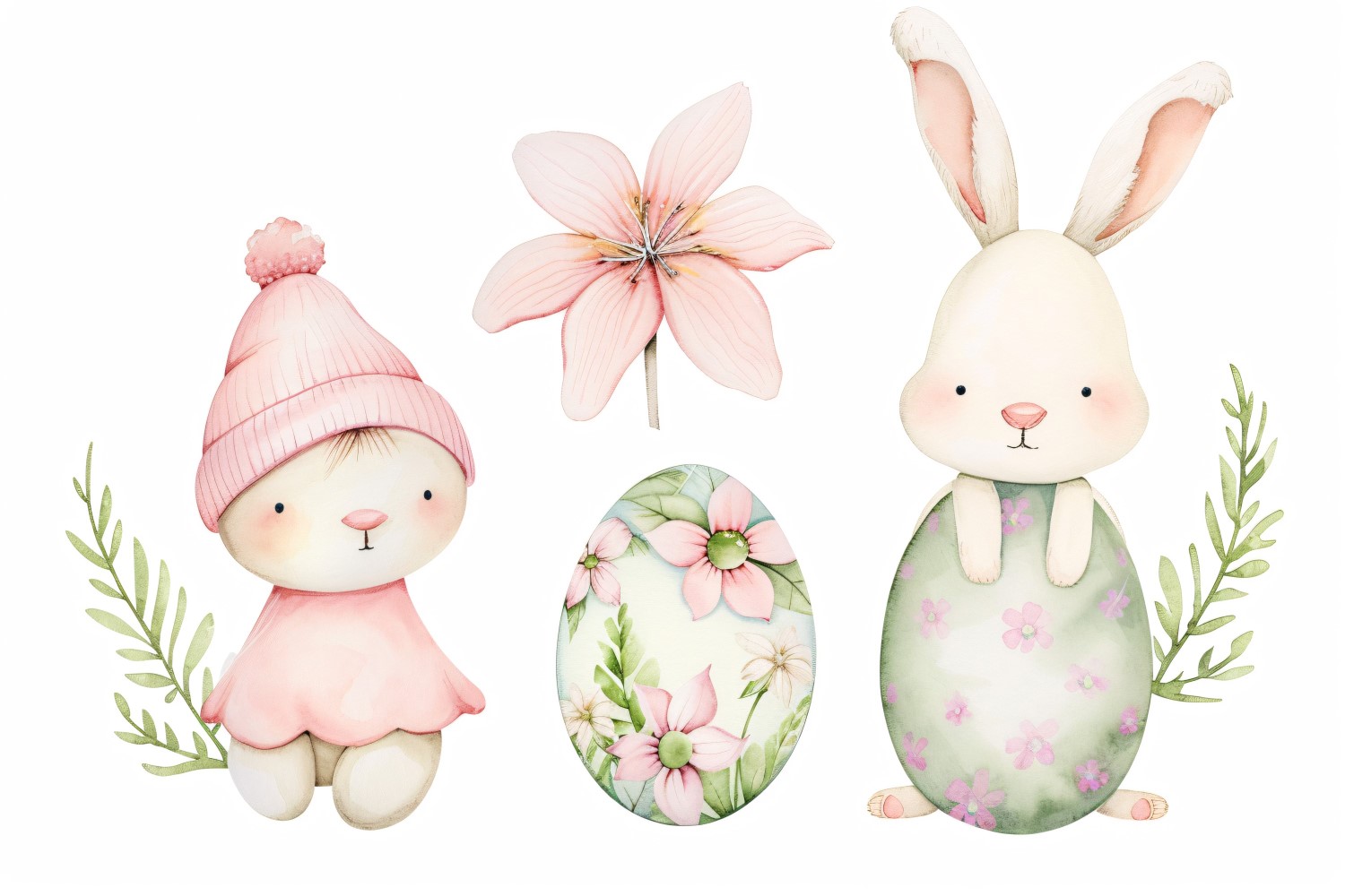 Watercolour Easter Bunnies With Colourful Easter Eggs 86