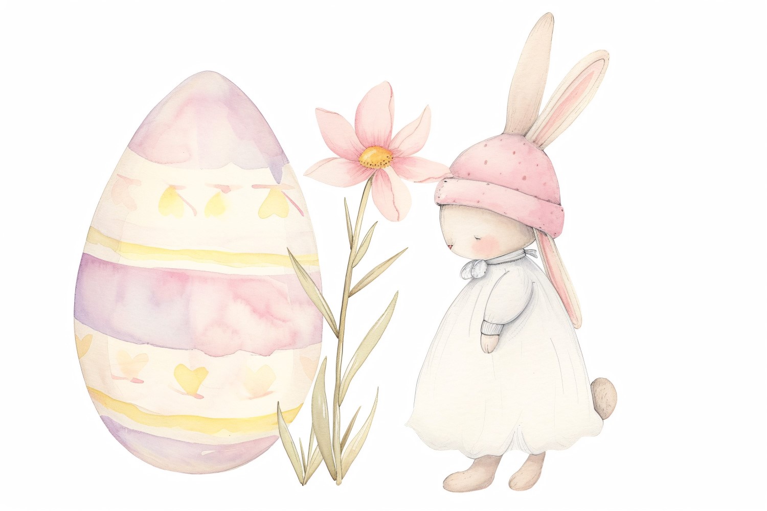 Watercolour Easter Bunnies With Colourful Easter Eggs 90