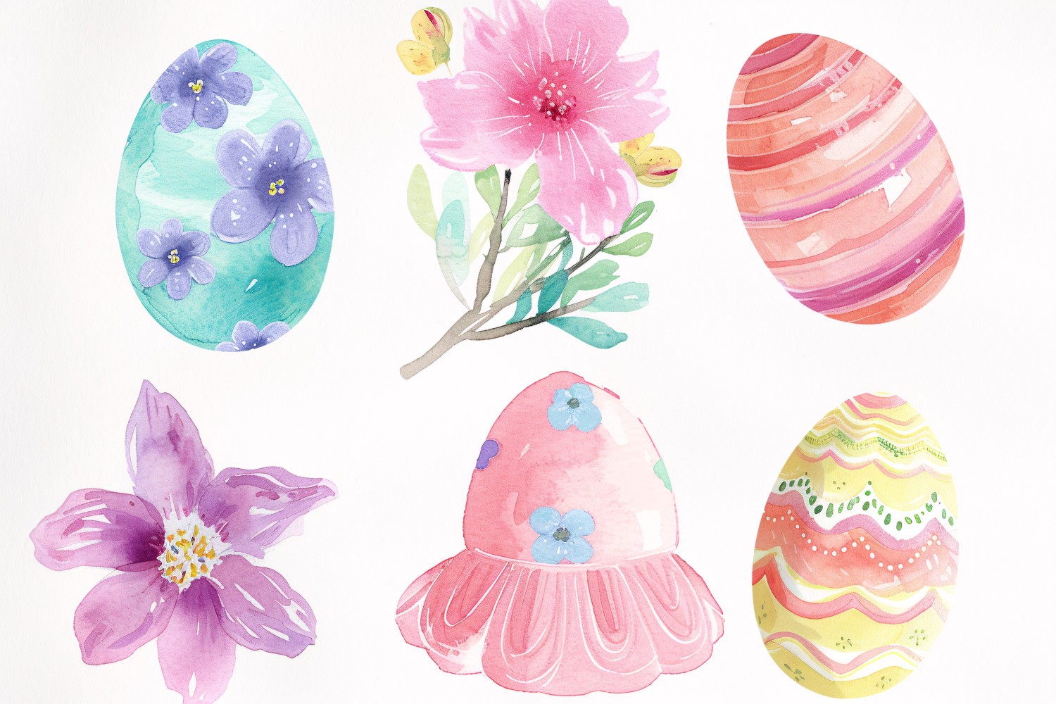Colourful Watercolour Decorative Easter Egg & Spring Flower 102