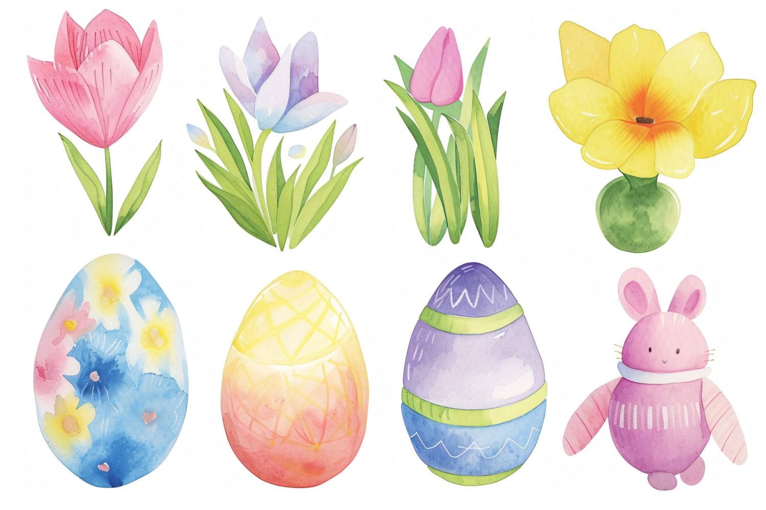 Colourful Watercolour Decorative Easter Egg & Spring Flower 110