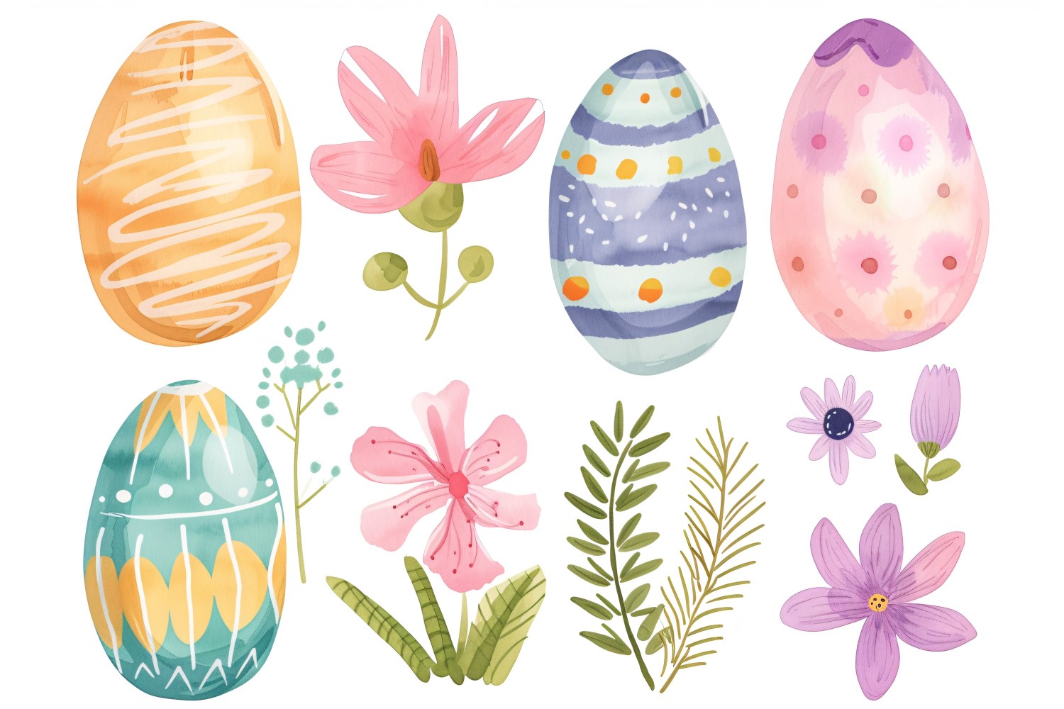 Colourful Watercolour Decorative Easter Egg & Spring Flower 113