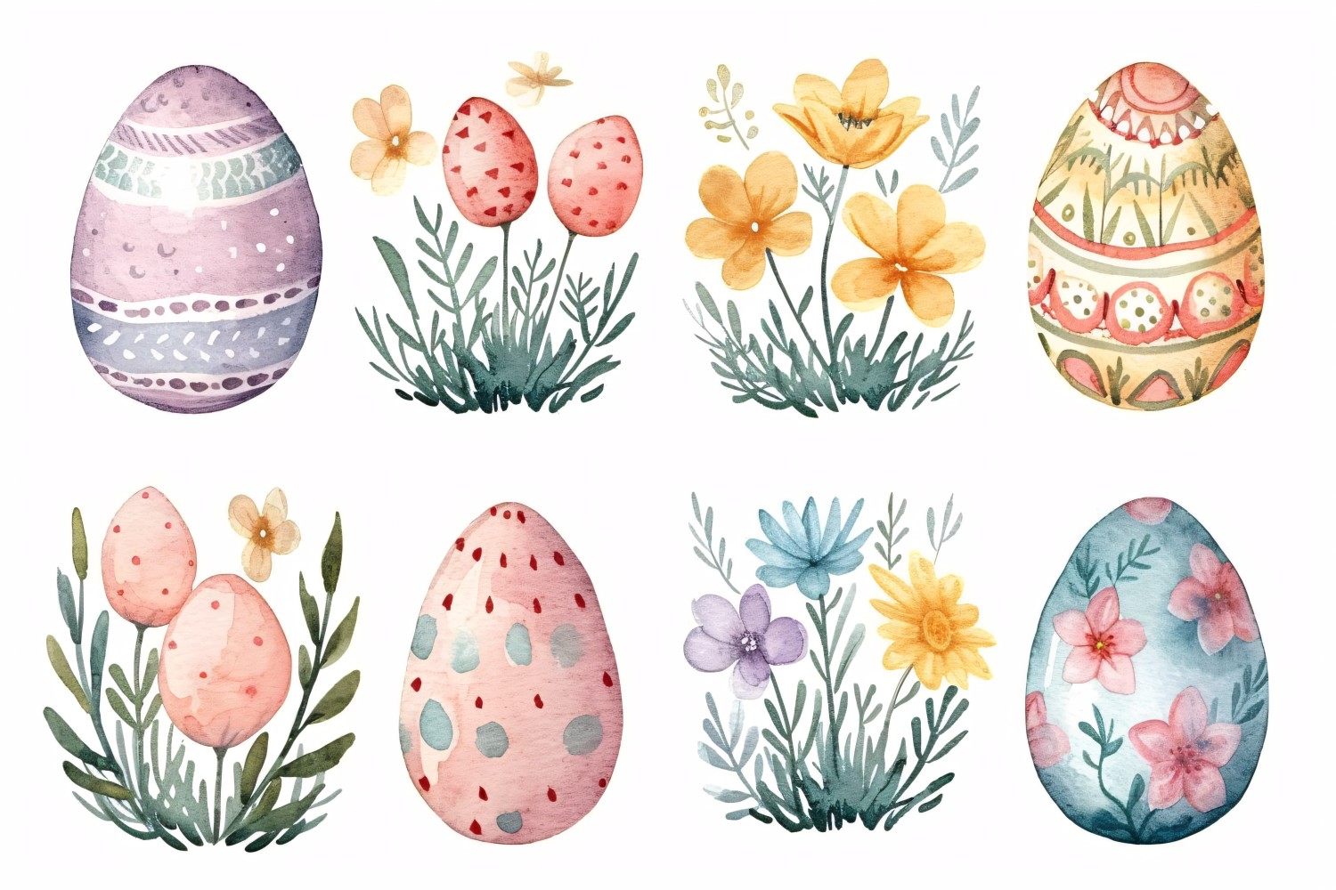 Colourful Watercolour Decorative Easter Egg & Spring Flower 114