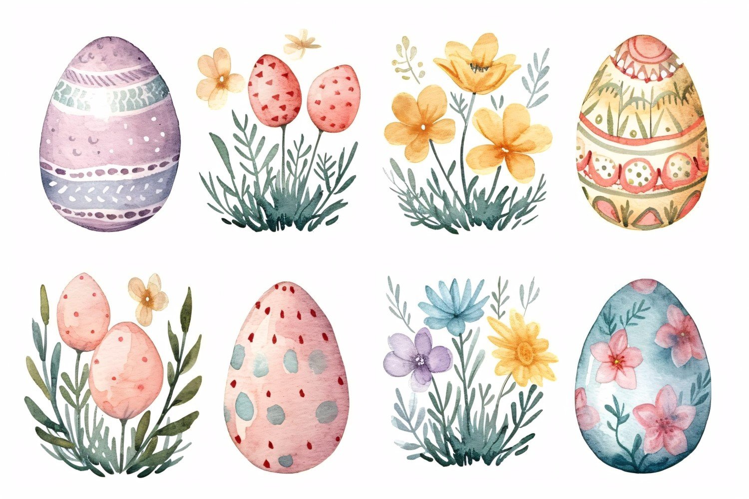 Colourful Watercolour Decorative Easter Egg & Spring Flower 114